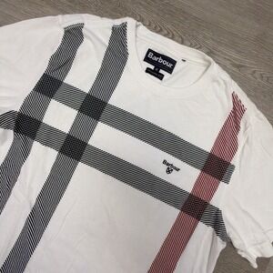 Barbour Blaine Tartan  Shirt Mens M White Cotton Pique Check Preppy